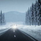 Snowy Road Through Frost-Covered Forest in Winter Landscape