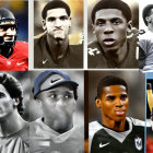 Man in Football Uniforms Through Life Stages Collage