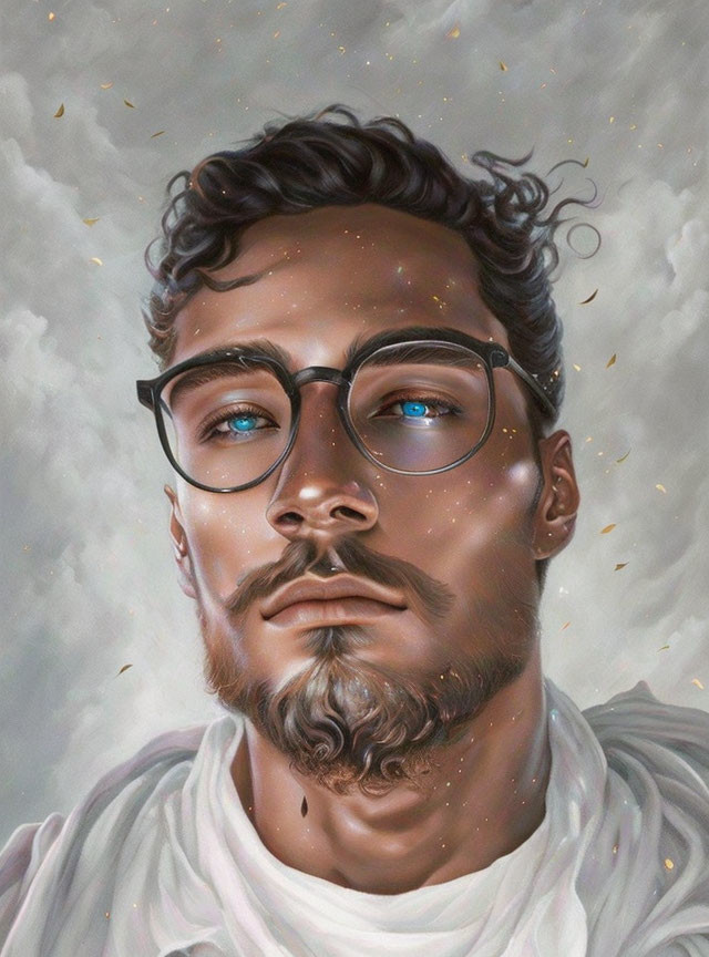 Man with Glasses and Intense Gaze in Digital Portrait