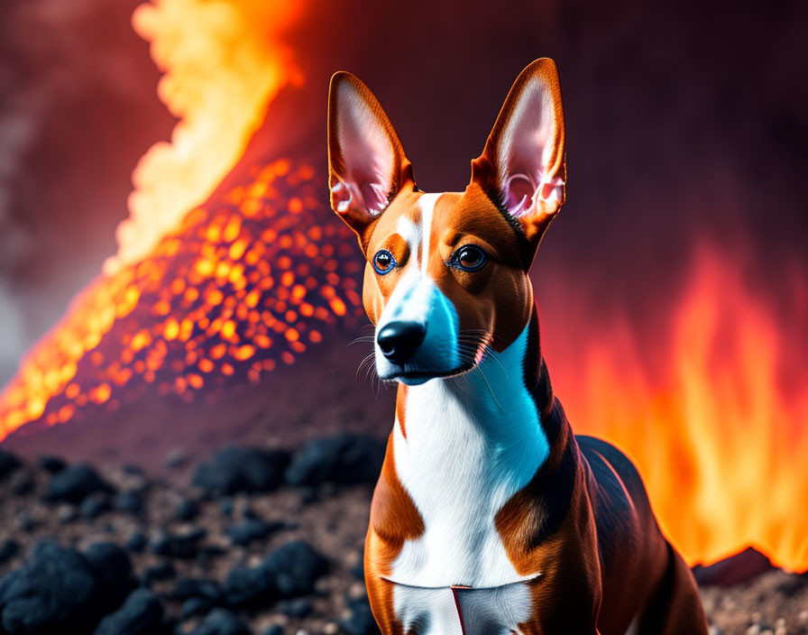 Brown and White Dog Watching Volcanic Eruption