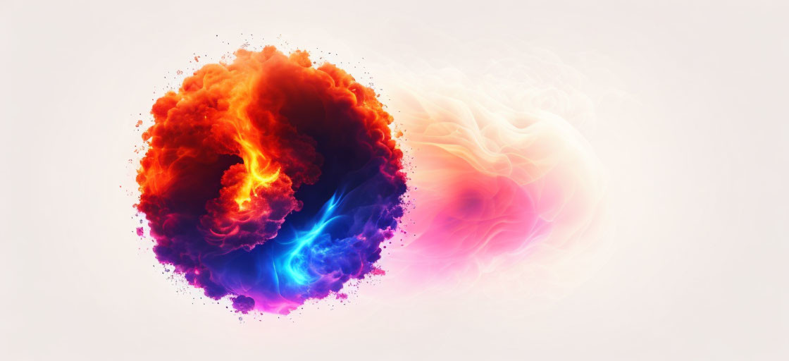 Colorful digital artwork: Fiery orange explosion transitions to pastel hues