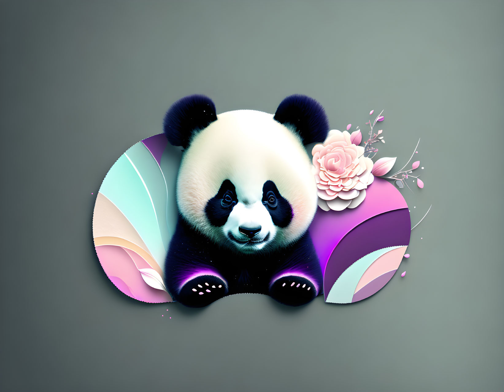 Colorful Abstract Design Panda with Flower Surrounding Head