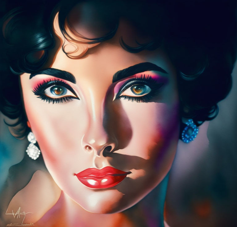 Colorful portrait of a woman with dramatic makeup and stylized hair