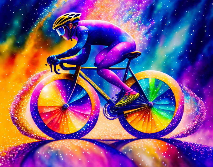 Colorful Cyclist Artwork Against Psychedelic Background