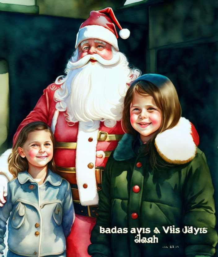 Two children with classic Santa Claus in festive setting