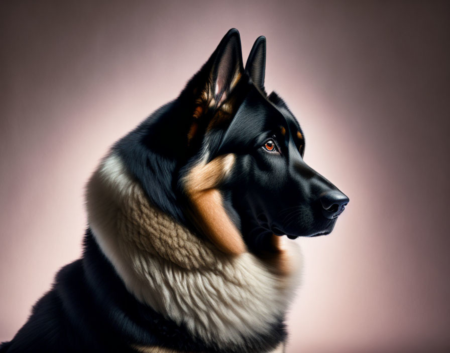 German Shepherd with Black and Tan Coat on Pink Background