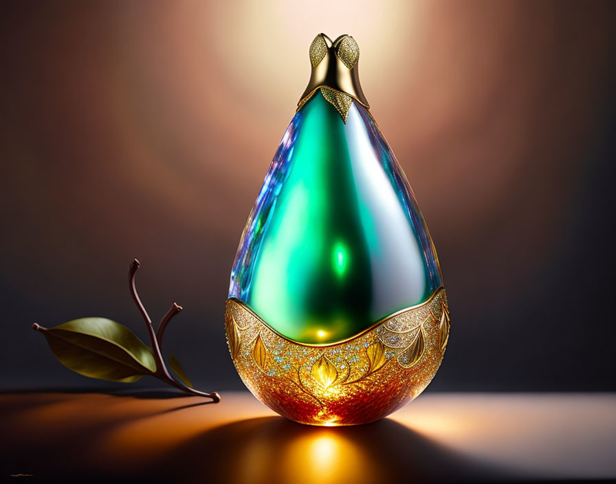 Luxurious Perfume Bottle with Gold and Gem-Encrusted Design