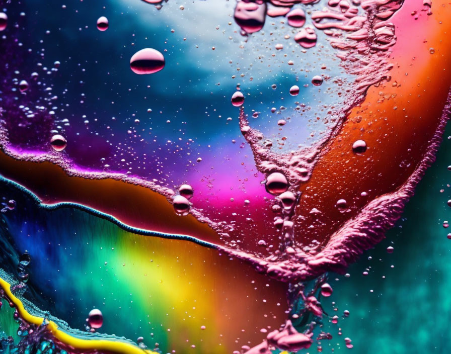 Colorful Water Droplets on Multicolored Surface: Abstract, Glossy Texture