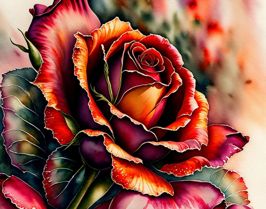 Vibrant red and yellow rose with water droplets on soft background