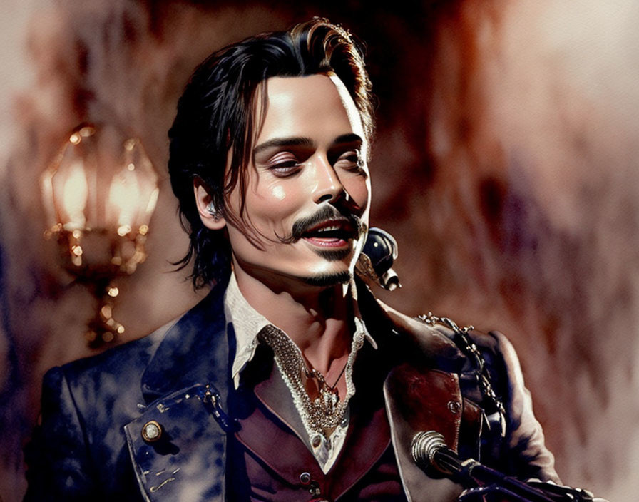 Man with Mustache and Leather Jacket in Digital Art