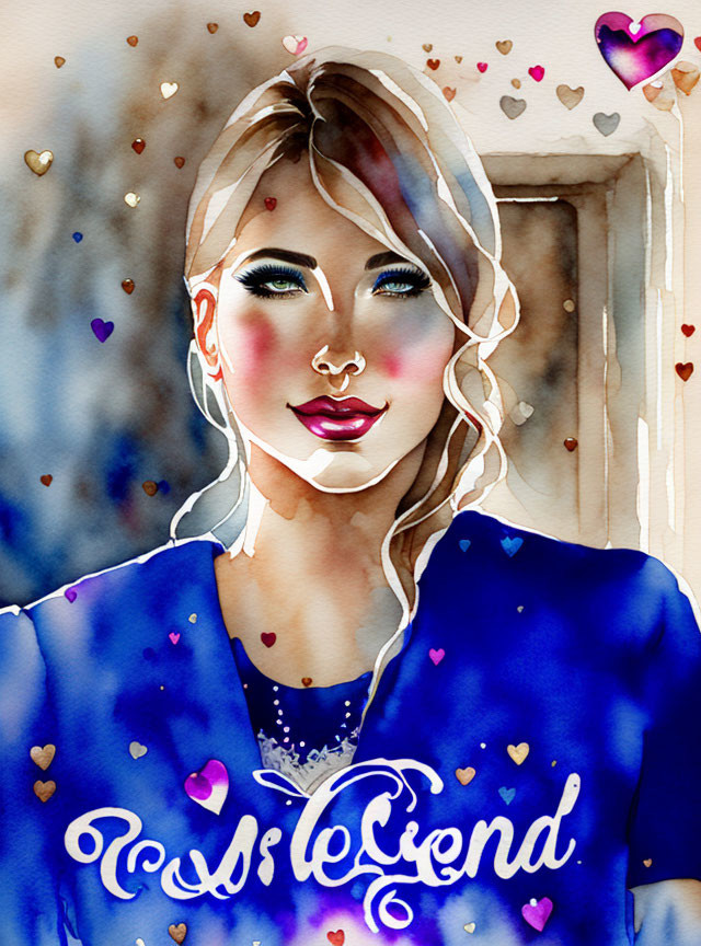 Blonde Woman in Blue Top Watercolor Illustration