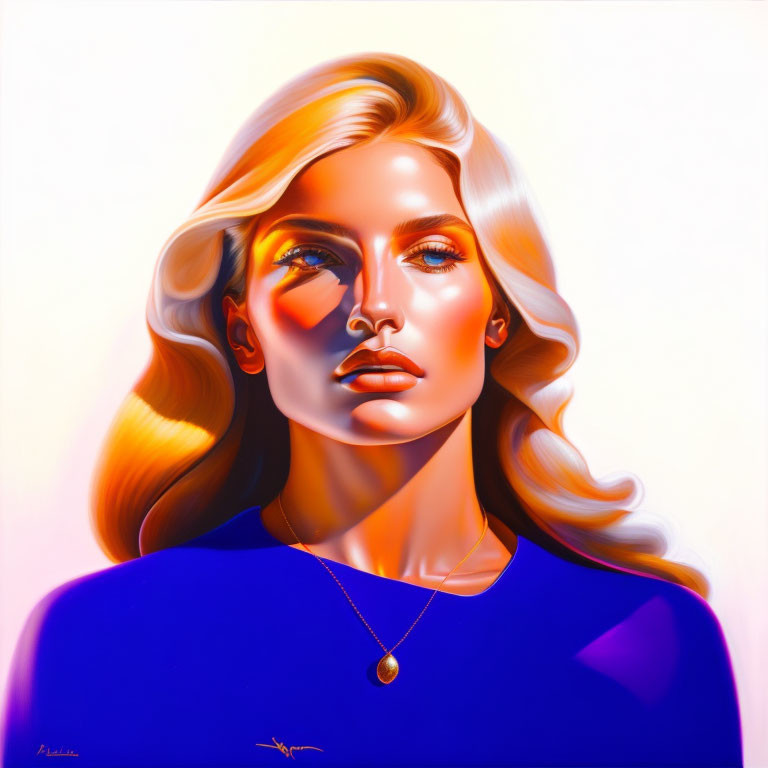 Vibrant painting of woman with blond hair and gold necklace