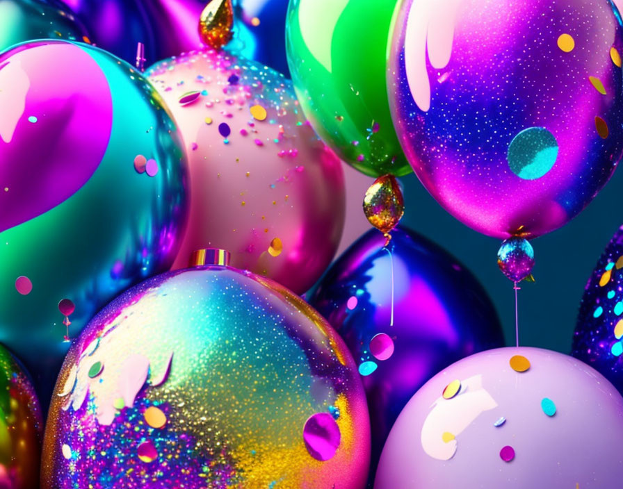 Colorful Balloons and Baubles with Glossy Finish and Glitter Specks