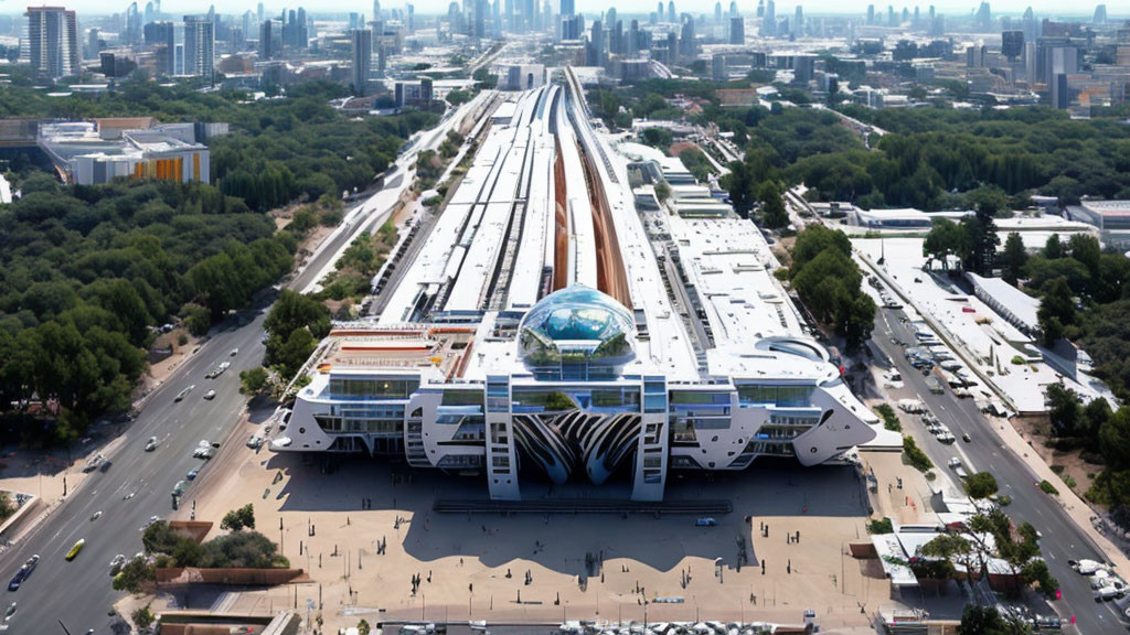 Modern Train Station with Multiple Tracks and Unique Architecture