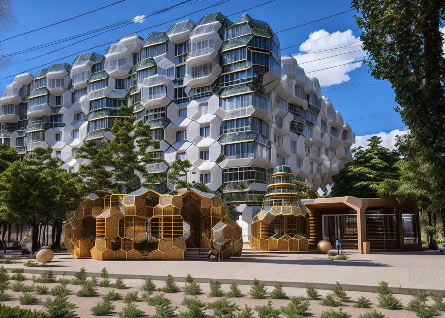 Hexagonal-Designed Building Surrounded by Green Trees