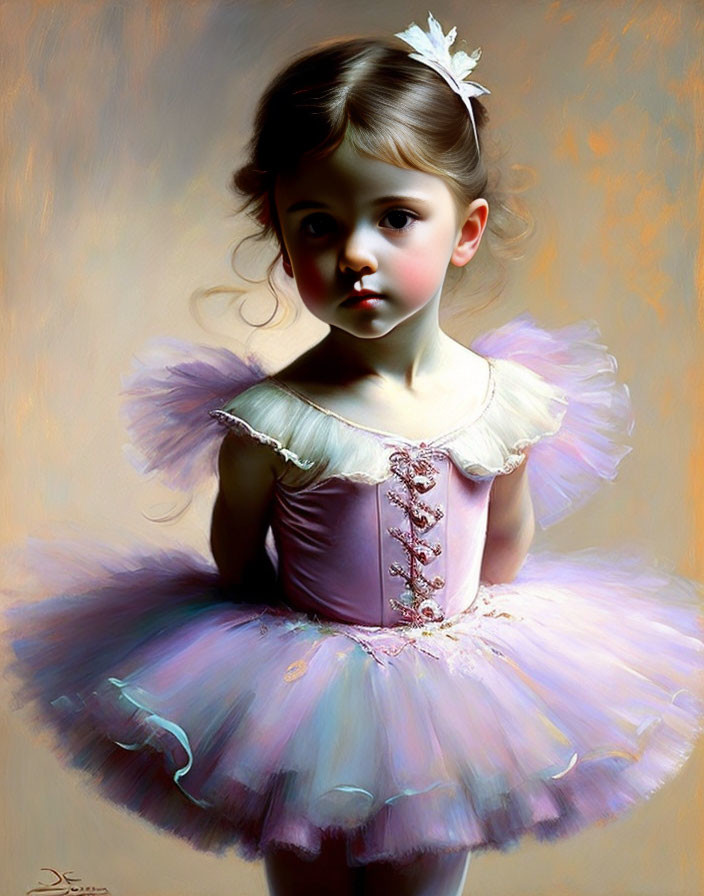 Young girl in pastel pink ballet tutu against warm background