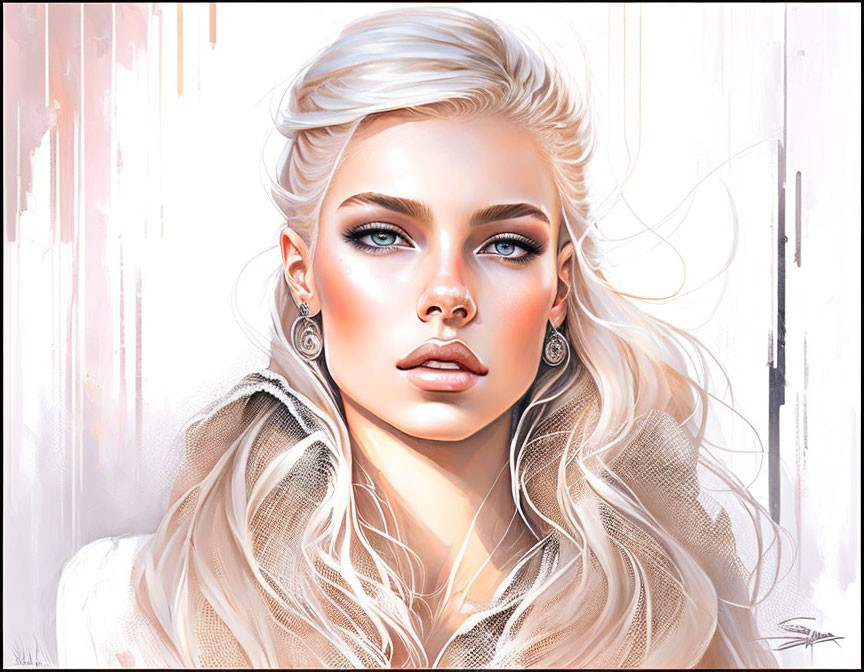 Digital Illustration of Woman with Striking Blue Eyes and Platinum Blonde Hair