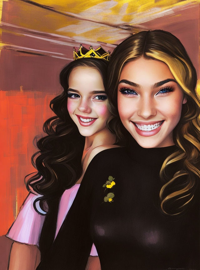 Portrait of two young women in pink and black outfits