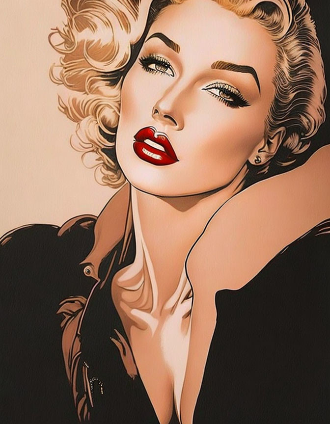 Blonde-Haired Woman with Red Lips in Classic Hollywood Glamour Style