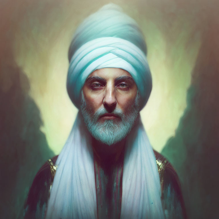 Man with Blue Turban and Grey Beard in Digital Portrait