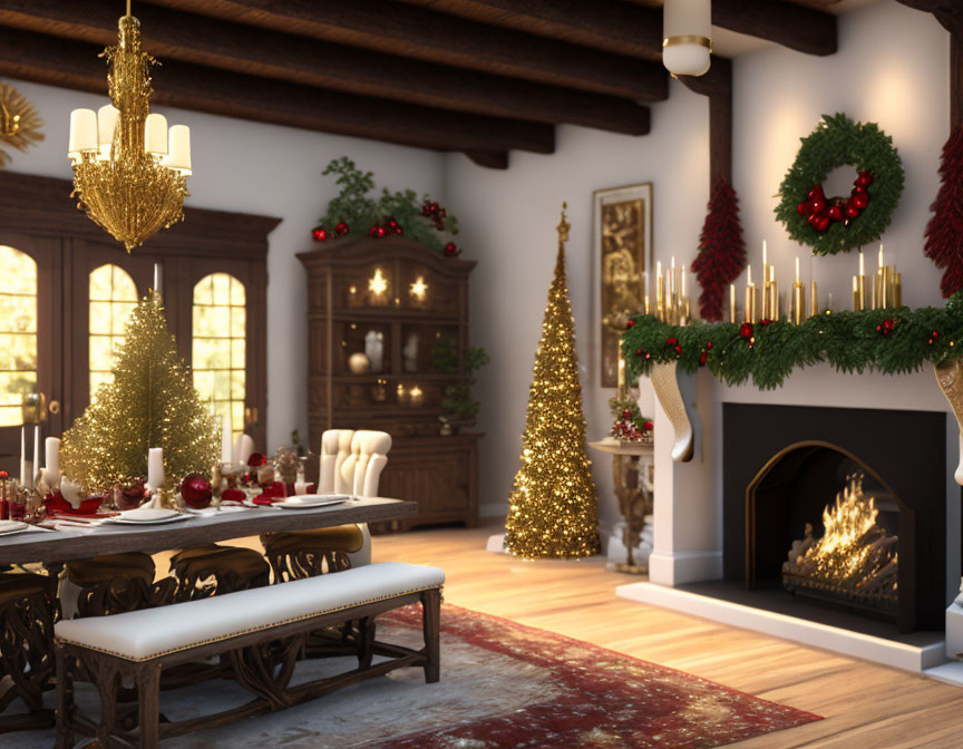 Festive Christmas dining room with elegant decorations