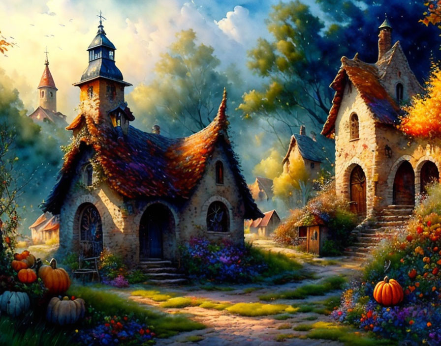 Thatched Roof Fantasy Cottage in Enchanted Garden