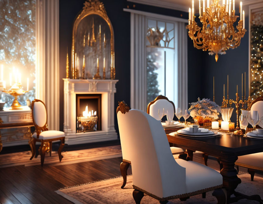 Festive Christmas decor in elegant dining room