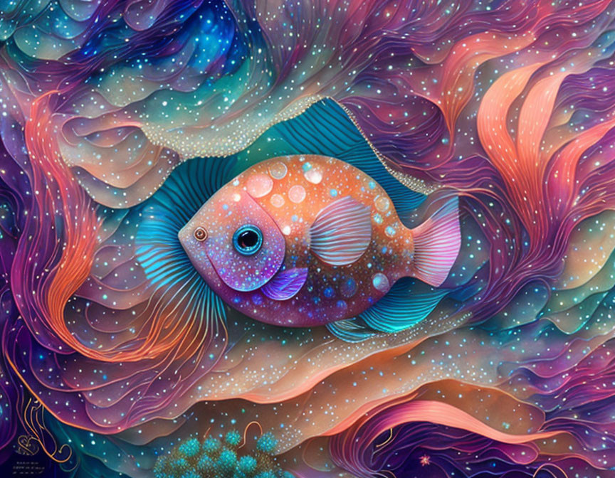 Colorful Fish Swimming in Rainbow-like Underwater Scene