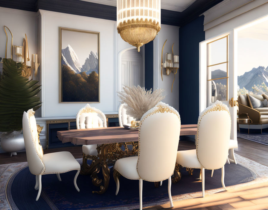 Classic Wooden Table and Ornate Chairs in Elegant Dining Room