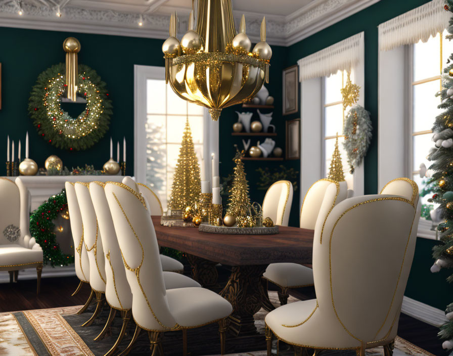 Festive Christmas dining room with elegant decor