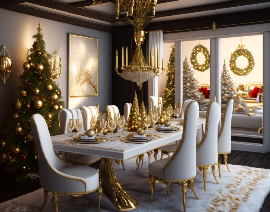 Festive Christmas dining room with elegant decorations