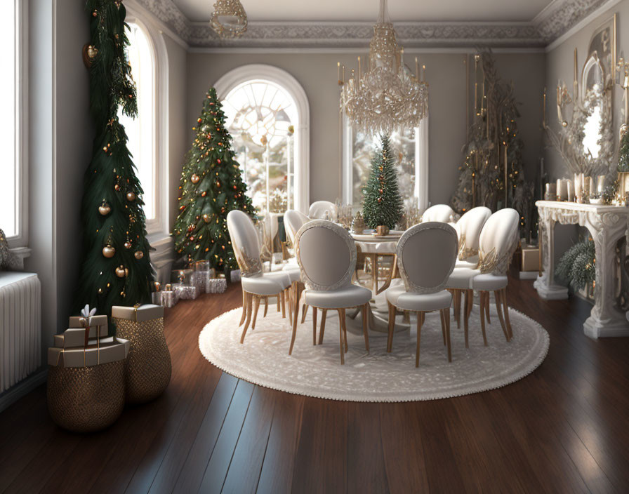 Festive Christmas dining room decor with elegant table setting