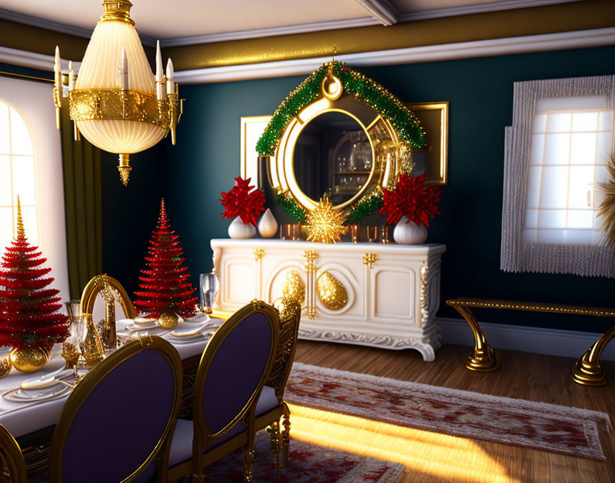 Festive Christmas decorations in elegant dining room