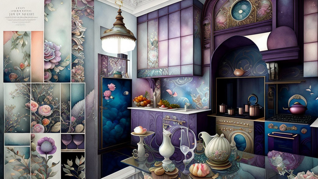 Floral and Astronomical Motifs in Whimsical Kitchen