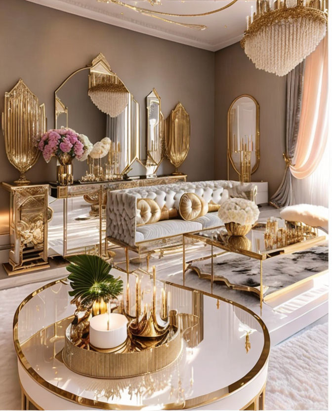 Luxurious Room with Gold and Mirror Accents