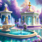 Ethereal Fantasy Landscape with Pavilions and Bridge