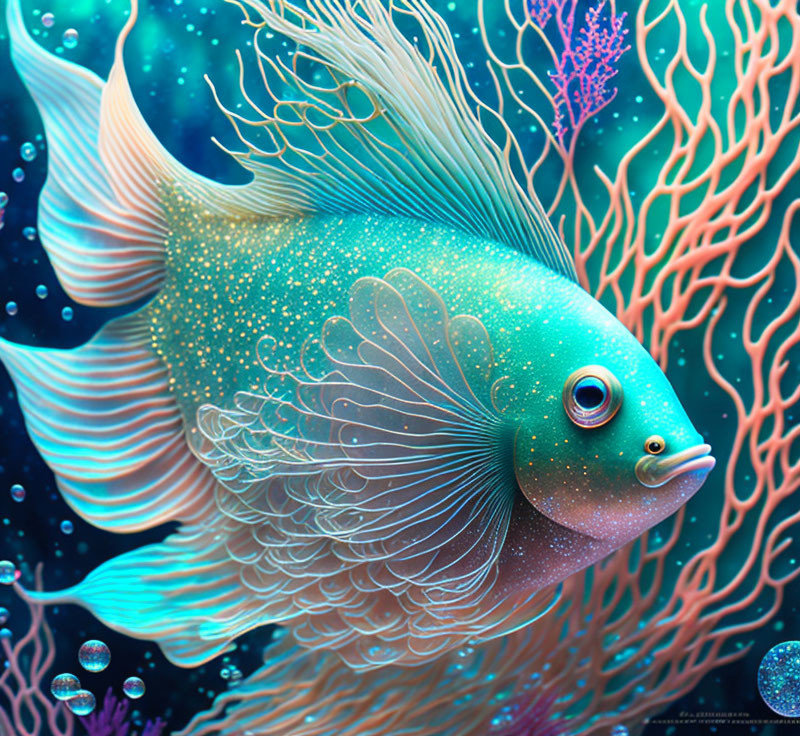 Fantasy fish illustration in vibrant underwater scene