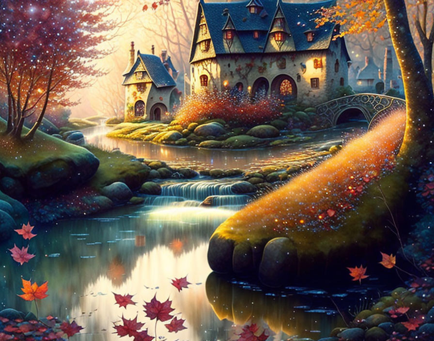 Charming Stone Cottage in Autumn Stream Setting