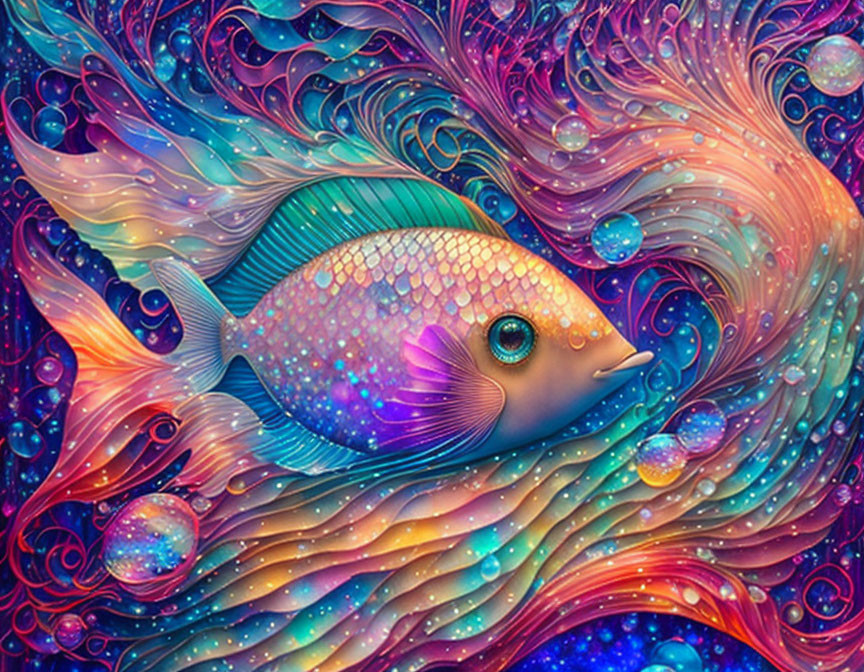 Colorful Fish Illustration with Abstract Aquatic Background