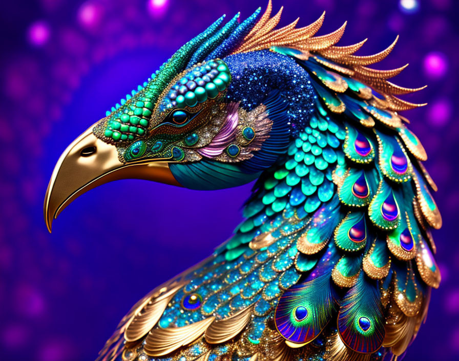 Colorful Peacock Digital Artwork with Cosmic Texture