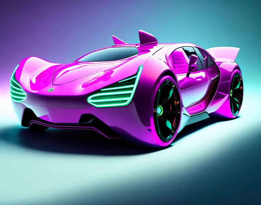 Purple Futuristic Sports Car with Gullwing Doors on Blue-Purple Background