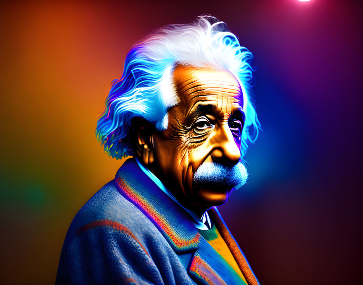 Colorful Portrait of a Pensive Man with Wild Hair on Multicolored Background