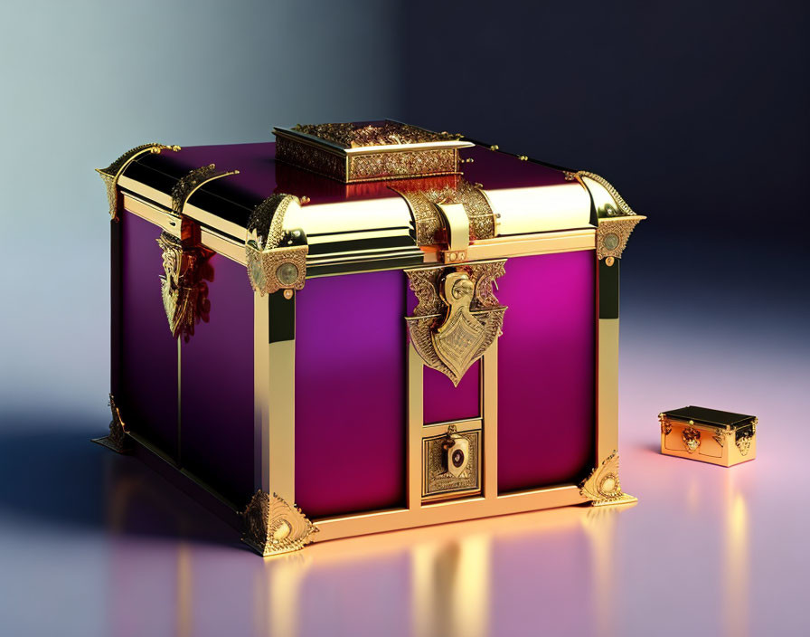 Luxurious Purple and Gold Treasure Chest on Gradient Background