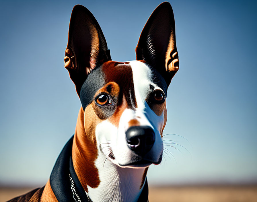 Brown and White Dog with Large Ears in Desert Setting