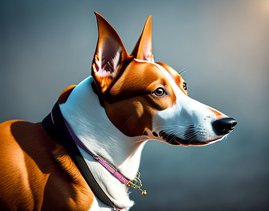 Brown and White Dog with Collar in Close-Up Shot