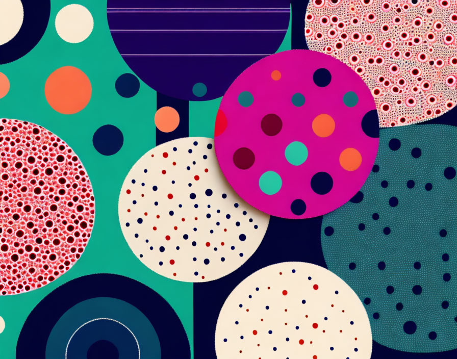 Vibrant abstract artwork with overlapping circles and dots