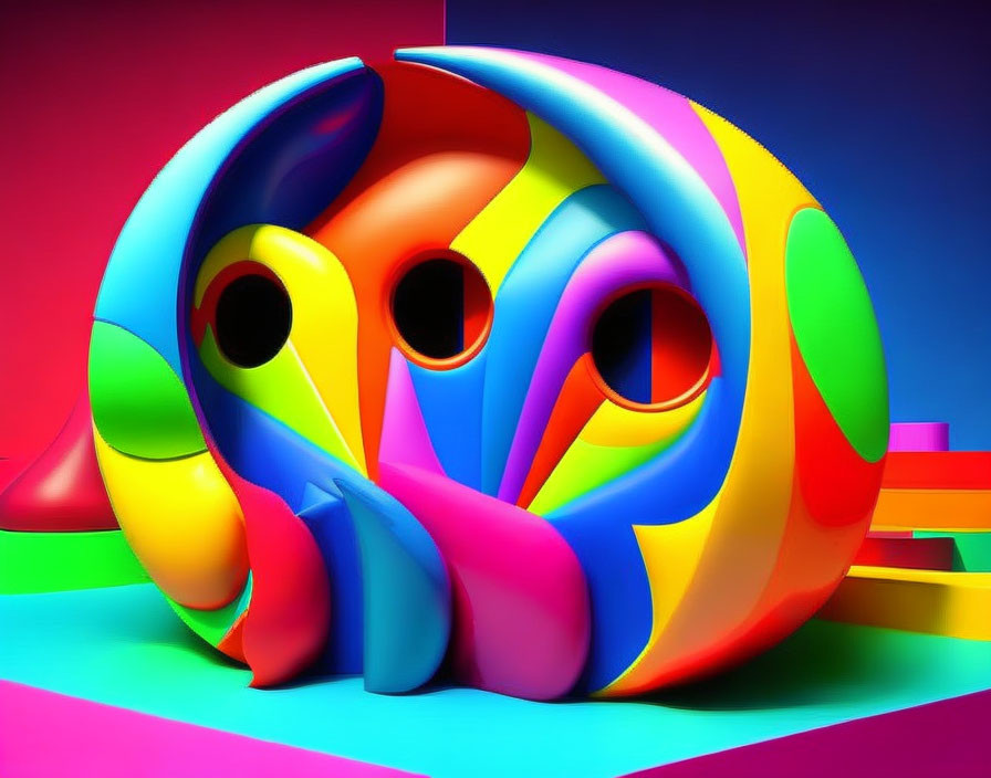 Abstract whimsical elephant-like form in vibrant digital artwork