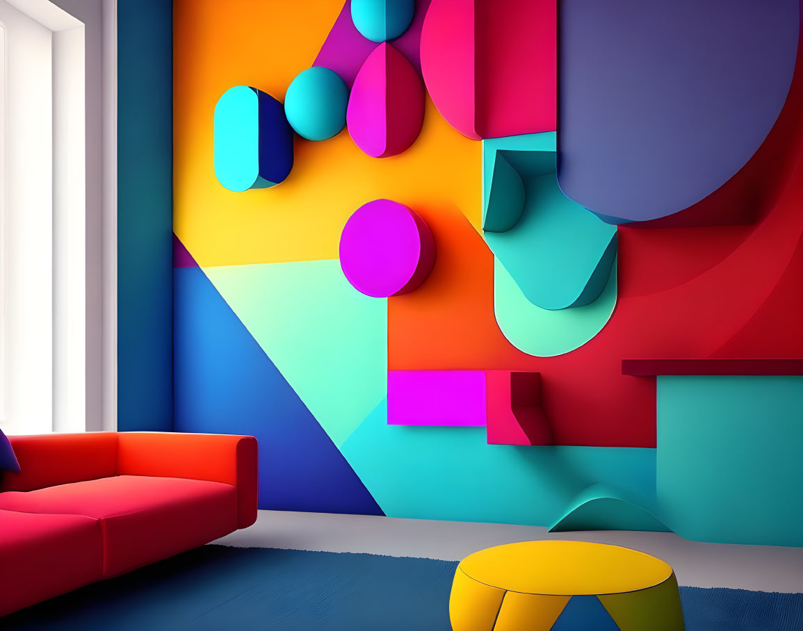 Colorful Geometric Wall Design in Contemporary Room