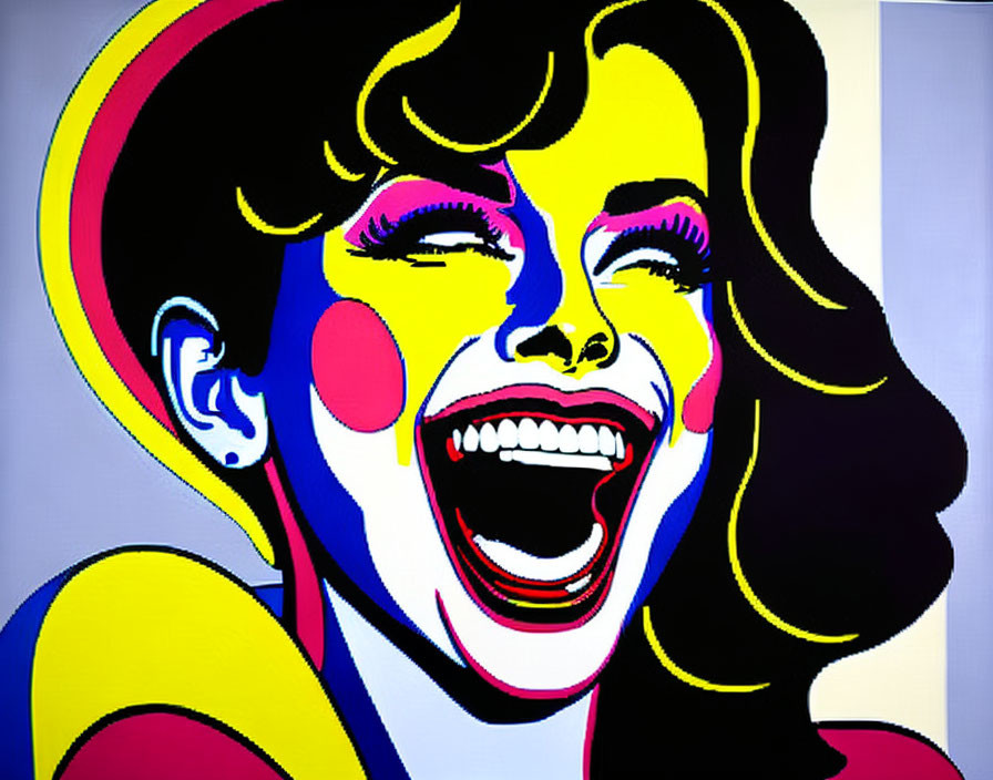 Colorful Pop Art Painting of Laughing Woman