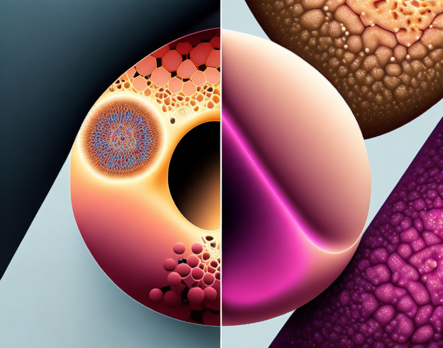 Colorful symmetrical patterns in four quadrants: abstract textures from bubbles to gradients